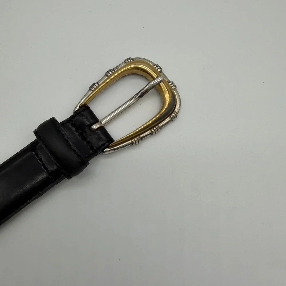 Fossil Womens Black Leather Belt Mixed Metal Buckle Concho Studs Western Boho M